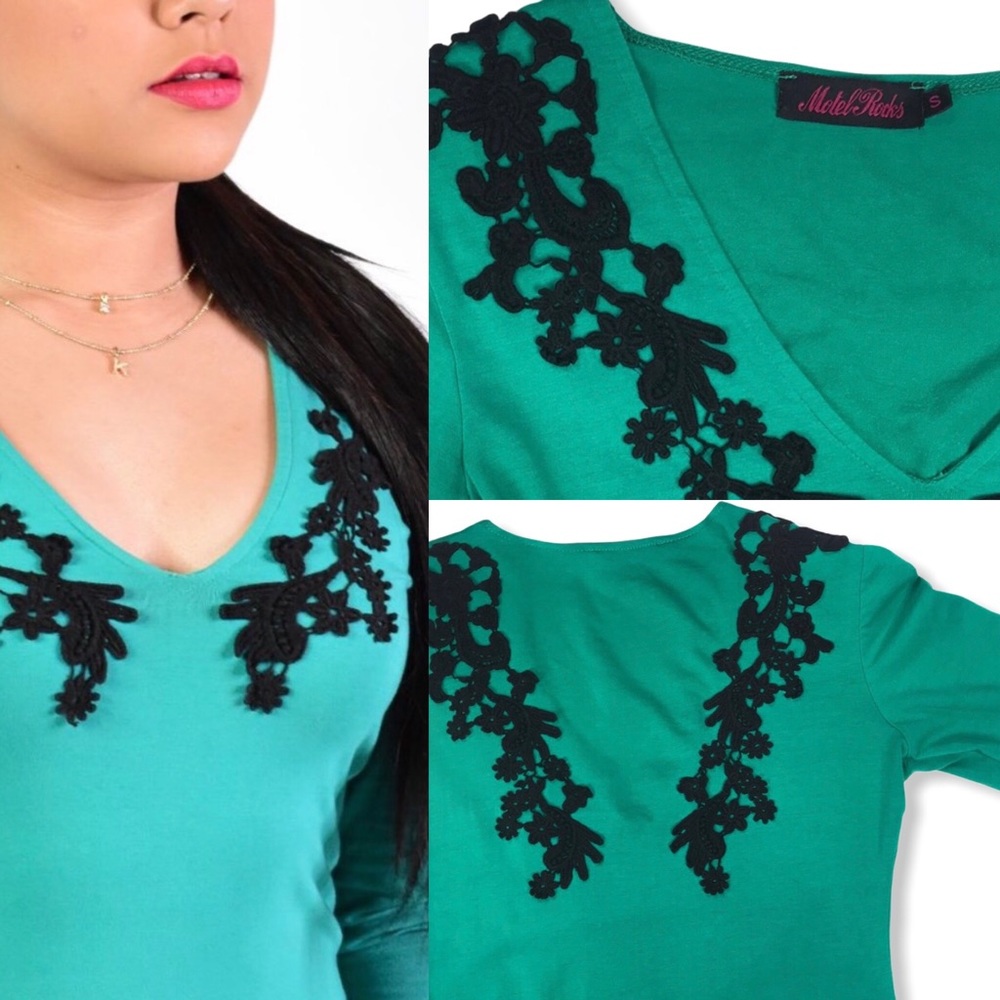 Motel Rocks | Embroidered Ling Sleeve Dress Green